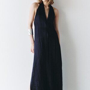 Zara Collection Satin Effect Navy Halter Dress